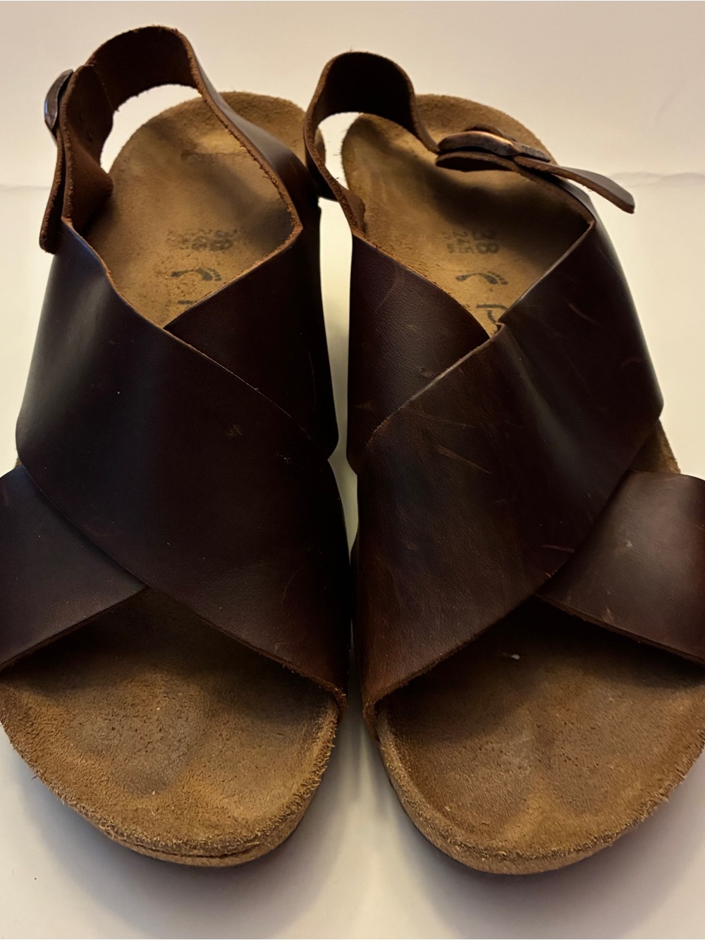 Papillio Women's Brown Leather Crisscross Slingback Sandals